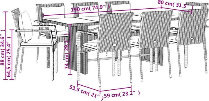 Actual product image vidaXL Garten Essgruppe (190 x 80 x 74 cm)