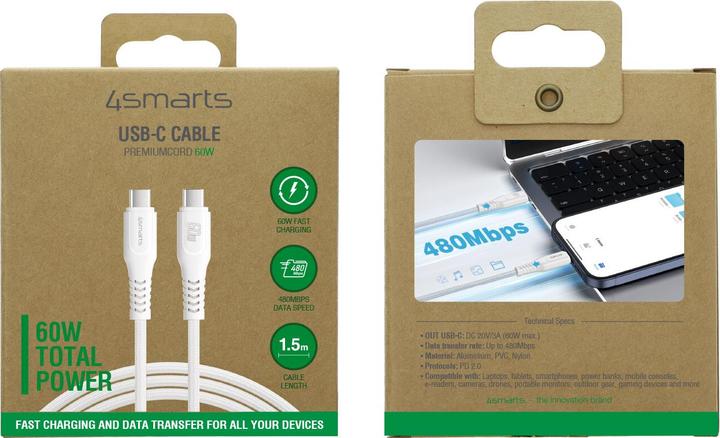 Image du produit 4smarts USB 2.0-Kabel Data and charging cable USB C (1.50 m, USB 2.0, 60 W)