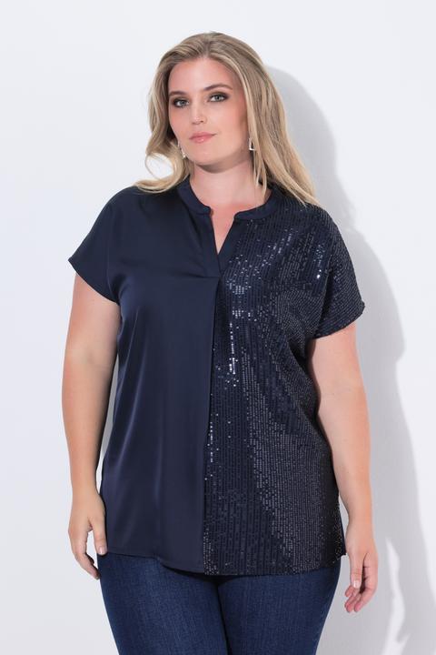 Produktbild Miamoda Blusenshirt, vorne halb mit Pailletten, Jerseyrücken (60)