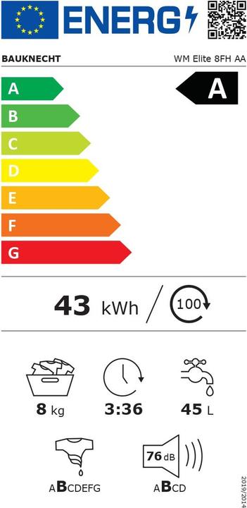 Energie-Label Bauknecht WM Elite 8 FH AA Waschmaschine (8 kg, Links)