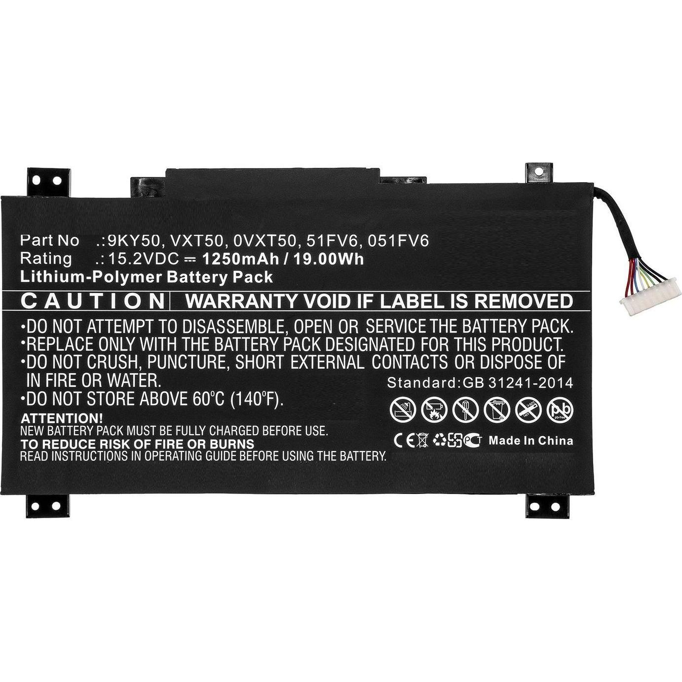 CoreParts Laptop Battery for DELL (1250 mAh), Notebook Akku, Schwarz