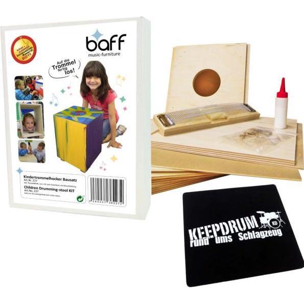 Baff Kinder-Trommel-Hocker Cajon Bausatz 38 mit keepdrum Sitz-Pad (Trommel), Perkussion, Schwarz