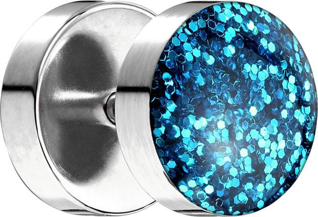 Immagine prodotto Star Piercing Fake Plug mit glitter Kuppel aqua (senza ottone, Acciaio chirurgico 316L)