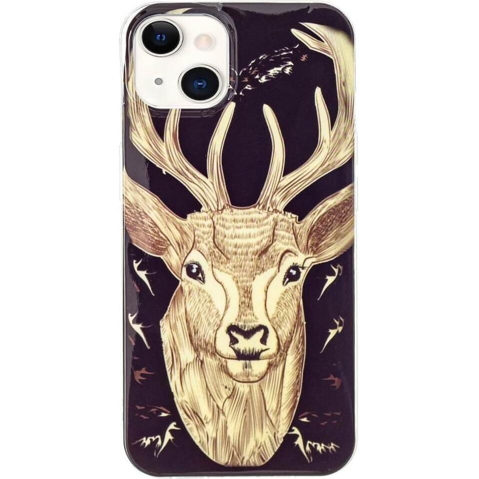Cover-Discount iPhone 15 - Nachtleuchtende Silikon Hülle Hirsch (Apple iPhone 15), Smartphone Hülle, Braun