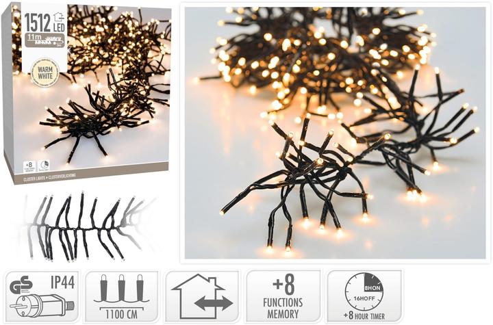 Productafbeelding Koopman LED-Clusterlichterkette Büschel warmweiss, 1512 LEDs, sw Kabel, Innen/Aussen, 14m (14 m)