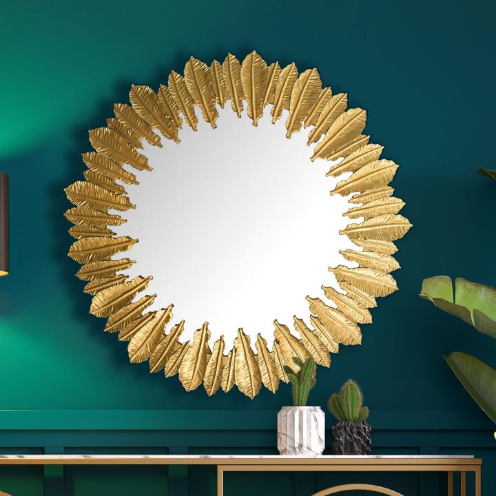 Produktbild FineBuy Wandspiegel Flurspiegel Federn Metall 68 cm Spiegel Flur Hängespiegel (68 x 68 x 3 cm)