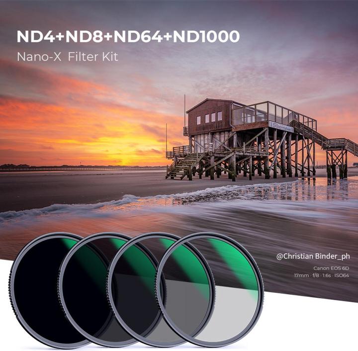 Image du produit K&F Concept ND Filter Kit ND4/8/64/1000 Nano X 82mm (KF-1636) (82 mm, Filtre gris neutre, 82 mm)