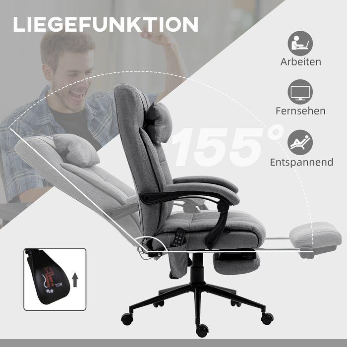 Produktbild Swisshandel24 Bürostuhl mit Massagefunktion, ergonomisch, Lendenheizung, Fussstütze, Kopfstütze, Polyester, Grau