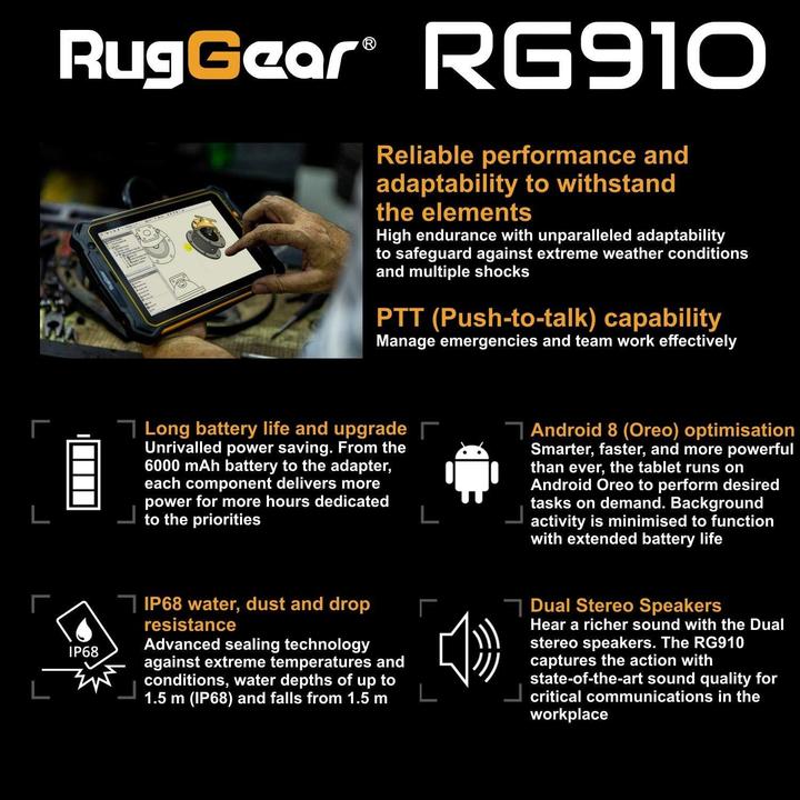 Produktbild Rug Gear Rg910 (4G, 8", 32 GB, Gelb, Schwarz)
