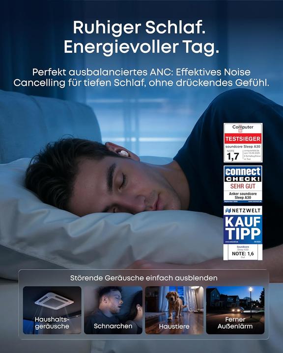 Produktbild soundcore Auricolari Wireless Sleep A30 (Aktive Geräuschunterdrückung, 9 h, Kabellos)