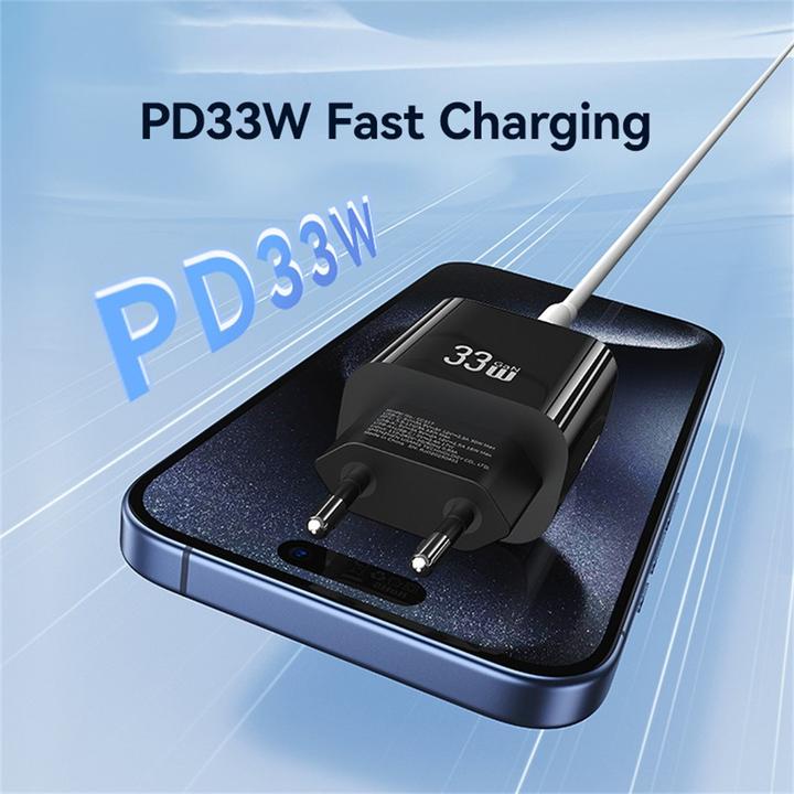 Actual product image Usams Wall charger CC317 T65 33W 1xUSB-C 1xUSB-A Fast Charging white (33 W, 2 ports)