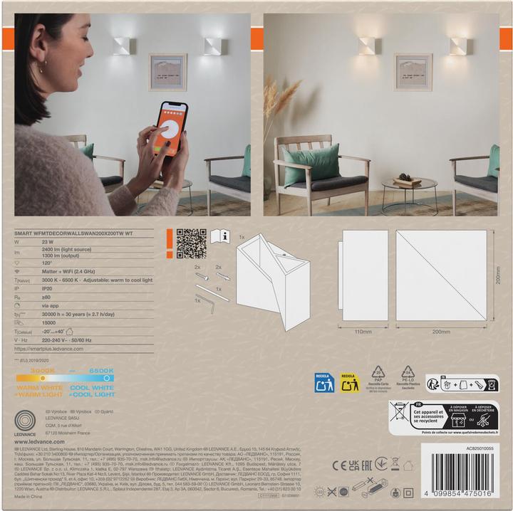Produktbild Osram SMART+ Matter Wall Swan 200x200mm Tunable White (1300 lm)