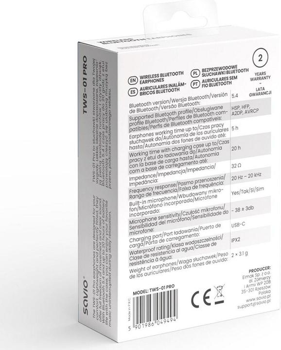 Actual product image Savio TWS-01 PRO (No noise cancellation, Wireless)