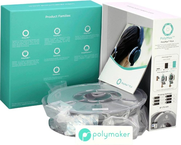 Actual product image Polymaker PA06003 PolyMAX Tough Filament high stiffness, high tensile strength (PLA, 1.75 mm, 750 g, Grey)