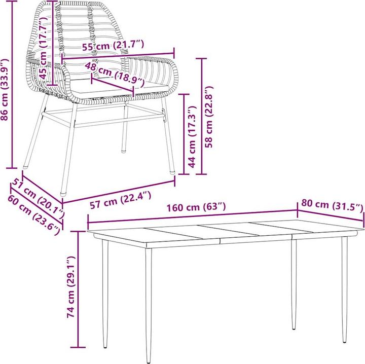 Produktbild vidaXL Garten Essgruppe (160 x 80 x 74 cm)