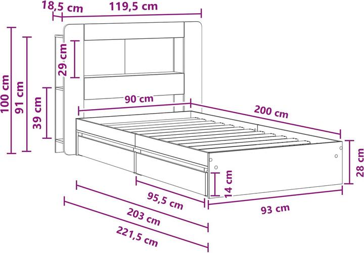 Produktbild vidaXL Bettrahmen (90 x 200 cm)