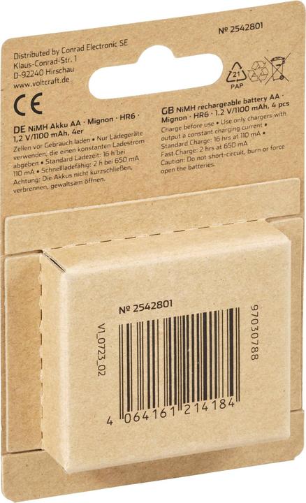 Image du produit Voltcraft HR06 Pile Mignon (AA) NiMH 1100 mAh 1.2 V 4 pcs. (4 pcs, AA, 1100 mAh)
