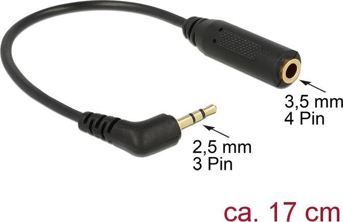 Actual product image Delock Audio cable jack plug 3 pin > jack socket 4 pin (0.17 m, 2.5mm, 3.5mm jack (AUX))