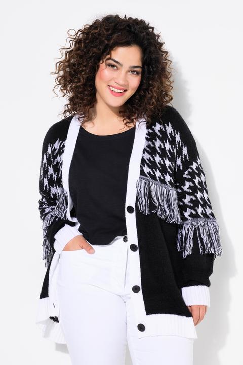 Immagine prodotto Angel of Style Strickjacke, oversized, Hahnentritt, Fransen, Langarm (46, 48)