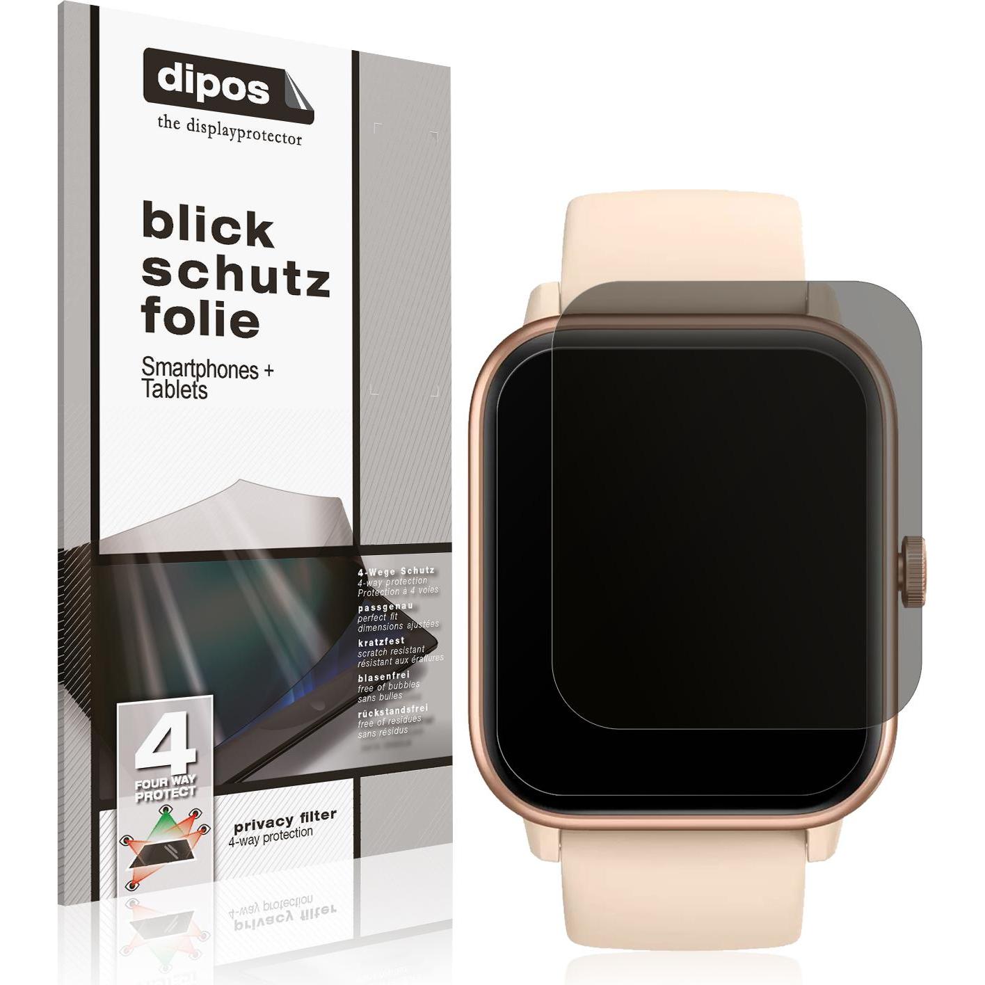 Dipos Blickschutzfolie 4-Way Privacy, Smartwatch Schutzfolie, Transparent