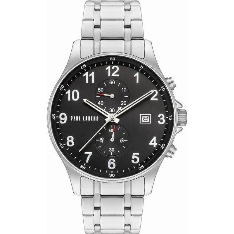 Paul Lorens, Orologio da polso, Zegarek Zegarek męski GHOST-PL20002B-1C1, Nero, Argento, (Cronografo, 45 mm)