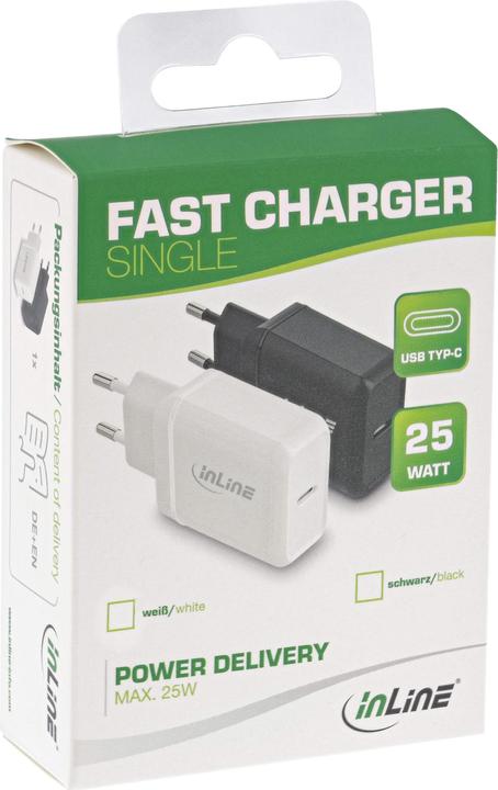 Produktbild InLine ® USB PD Netzteil Ladegerät Single USB Typ-C, Power Delivery, 25W, schwarz (25 W)