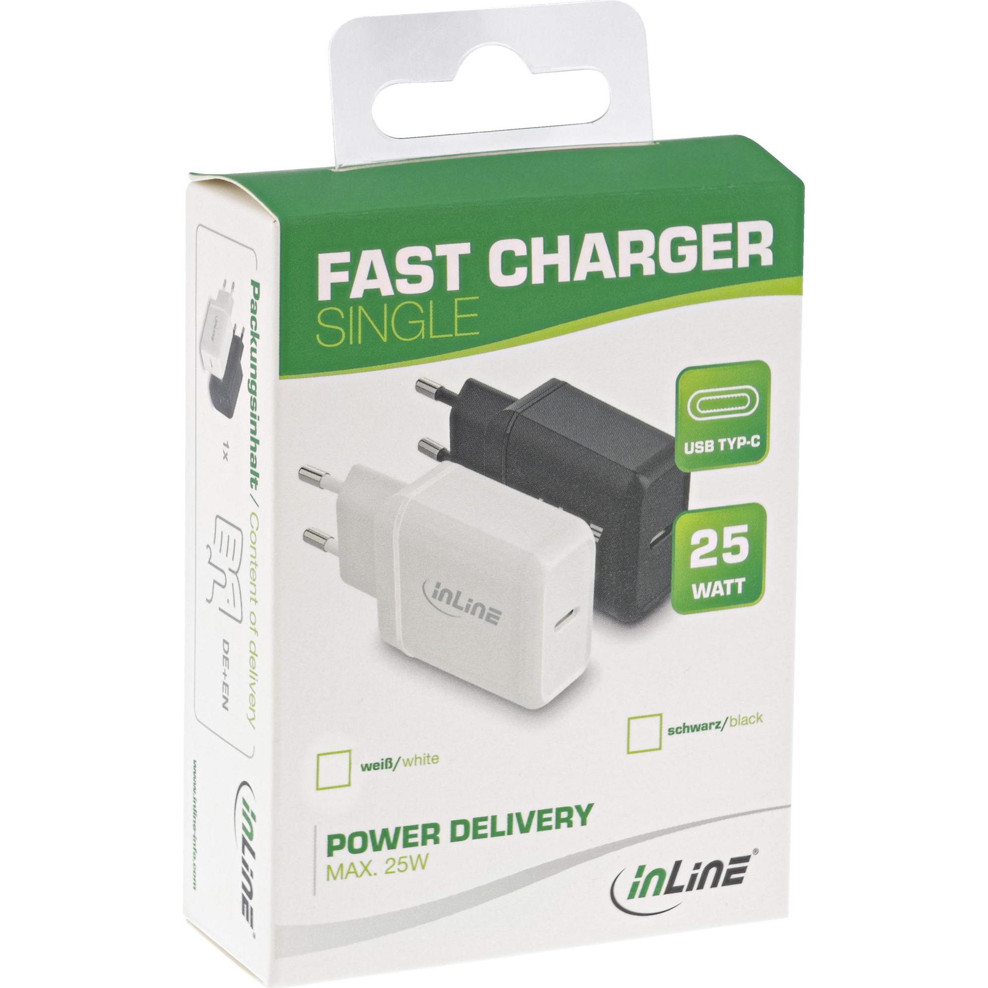 InLine  USB PD Netzteil Ladegerät Single USB Typ-C, Power Delivery, 25W, schwarz (25 W), USB Ladegerät, Schwarz