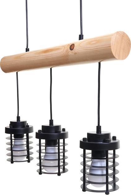 Immagine prodotto Swisshandel24 Lampada a sospensione, legno massiccio industriale vintage in metallo nero - 3 paralumi a gabbia (E27)