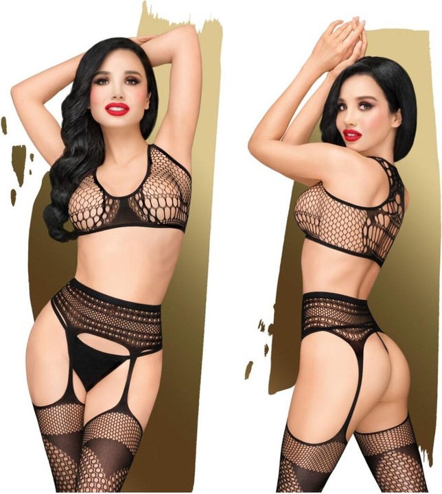 Actual product image Penthouse Lingerie Top with suspender belt and stockings "Smoking gun (M/L)
