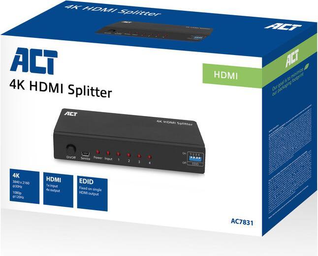 Produktbild ACT 4K HDMI splitter, 1 in 4 out, EDID support