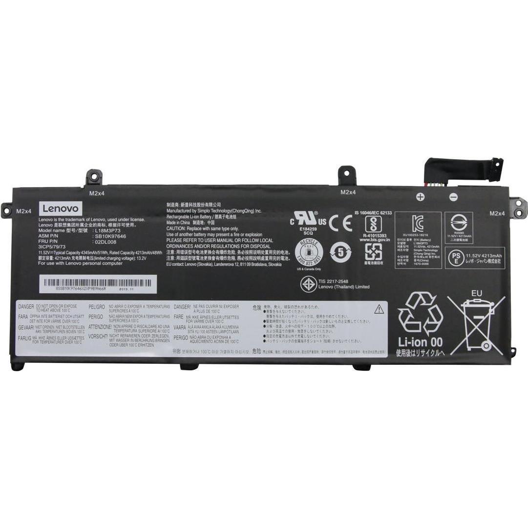 Lenovo Battery 3 Cell Internal 50Wh, LiIon (3 Zellen, 4345 mAh), Notebook Akku