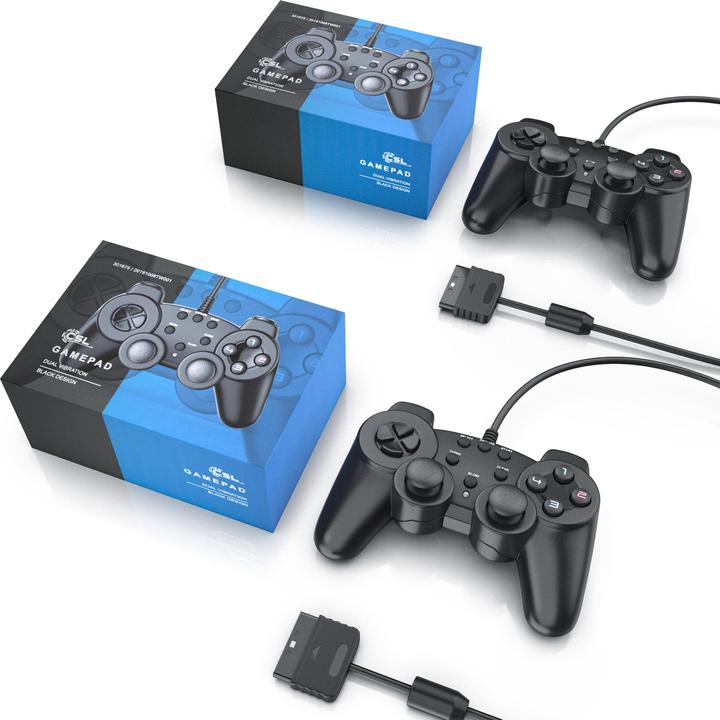 Immagine prodotto CSL 2x Controller PlayStation, Gamepad PS2 con doppia vibrazione (effetto rumble), precisione e comfort (PS2)