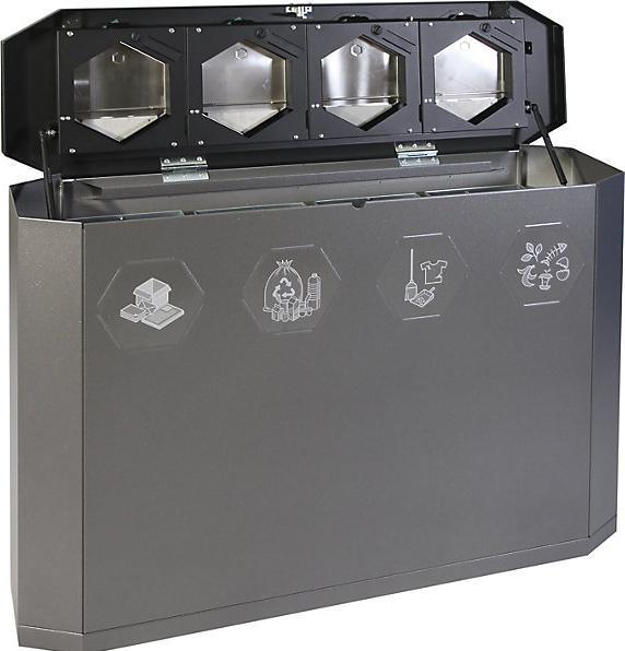 Image du produit Collecteur de tri SIXCO, quadruple, orifice de dépôt fermé, noir profond / gris (45 l)