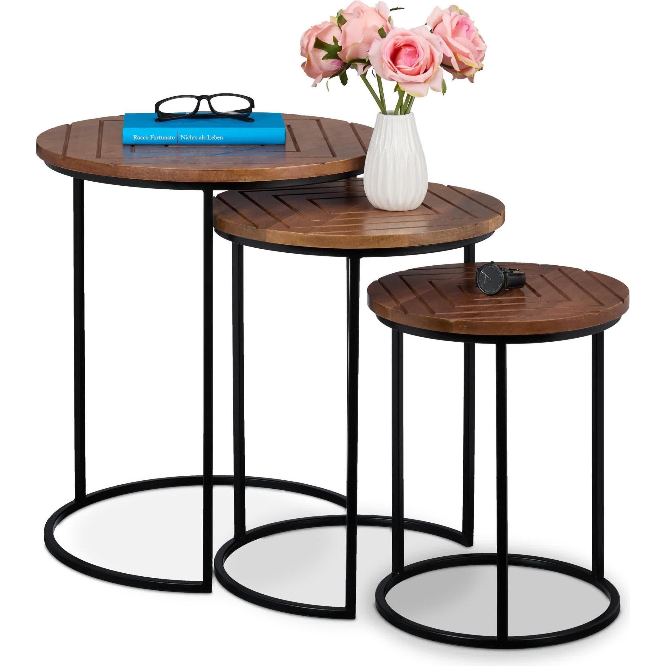 Relaxdays, Couchtisch + Beistelltisch, 3-tlg. Satztisch-Set