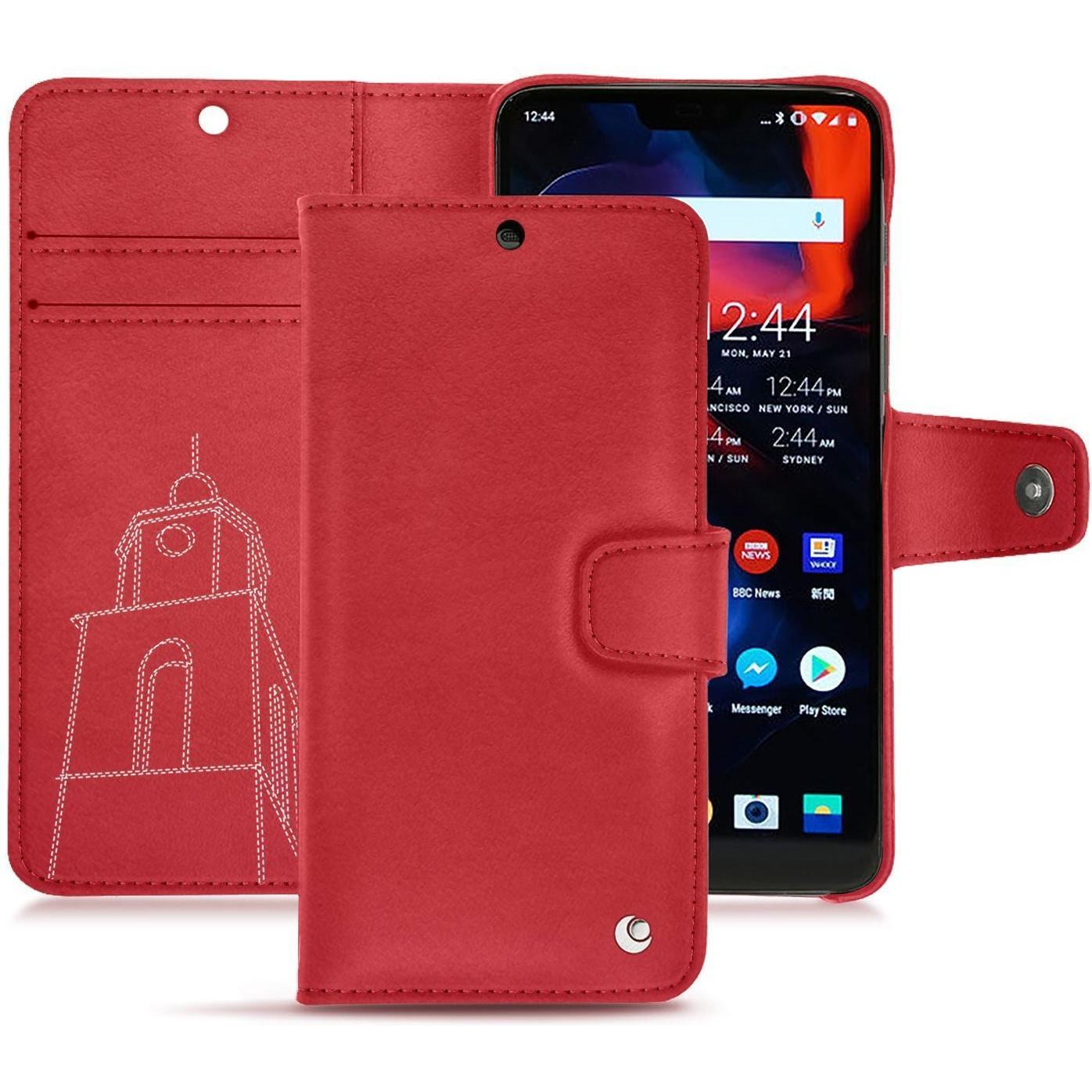 Noreve Lederschutzhülle Wallet (OnePlus 6), Smartphone Hülle, Rot