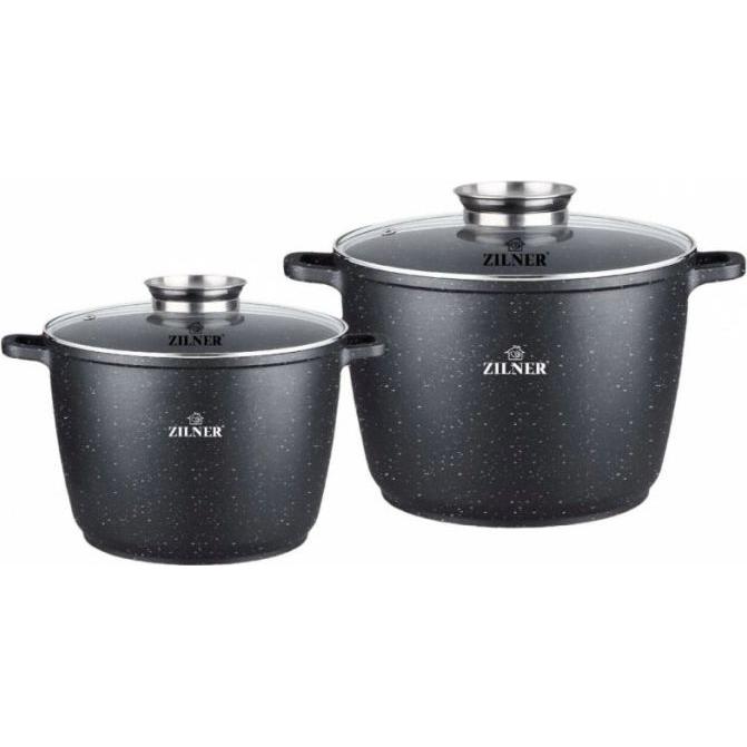 Zilner SET MIT 2 MARMOR-TÖPFEN 10L + 6,2L HOCH ZL-7011, Pfanne + Kochtopf, Schwarz