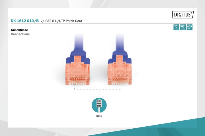 Actual product image Digitus CAT 6 U/UTP patch cord (U/UTP, CAT6, 1 m)
