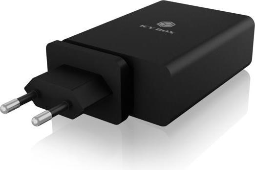 Produktbild Icy Box USB Power Delivery Netzteil, 100 Watt, 2x Type-C®, 2x Type-A, EU, UK, US Stecker (100 W, 2 Ports)
