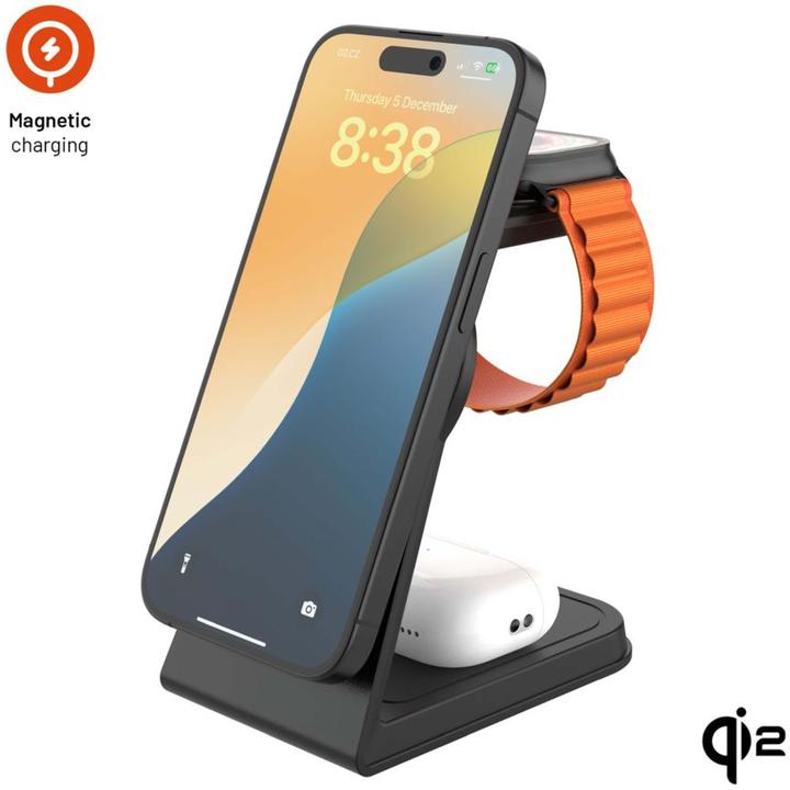 Produktbild Fixed 3-in-1 MagSafe Wireless Charging Station, black (30 W)