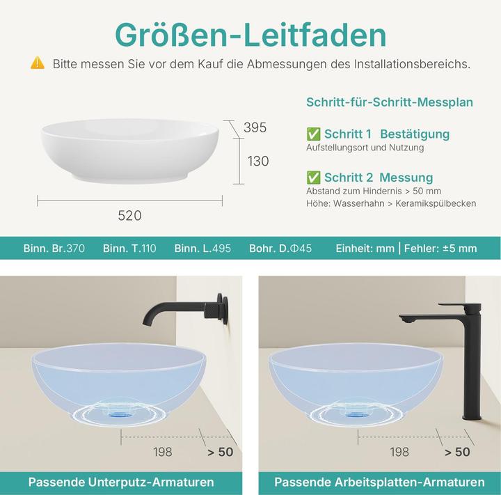 Produktbild Emke Aufsatzwaschbecken 520 x 395 x 130 mm, Oval, Keramik, Weiss glänzend (395 mm, 520 mm)