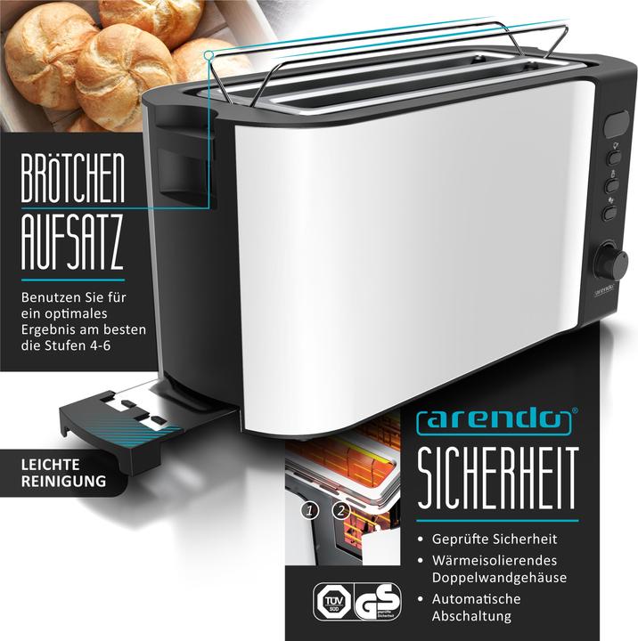 Produktbild Arendo Frühstücksset Edelstahl-Wasserkocher 1,5l Temperaturwahl & 4-Scheiben Langschlitztoaster weiss (1.50 l)