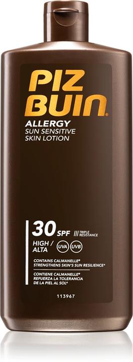 Actual product image Piz Buin Allergy Sun Sensitive Skin Lotion (Sun lotion, SPF 30, 400 ml, 150 g)