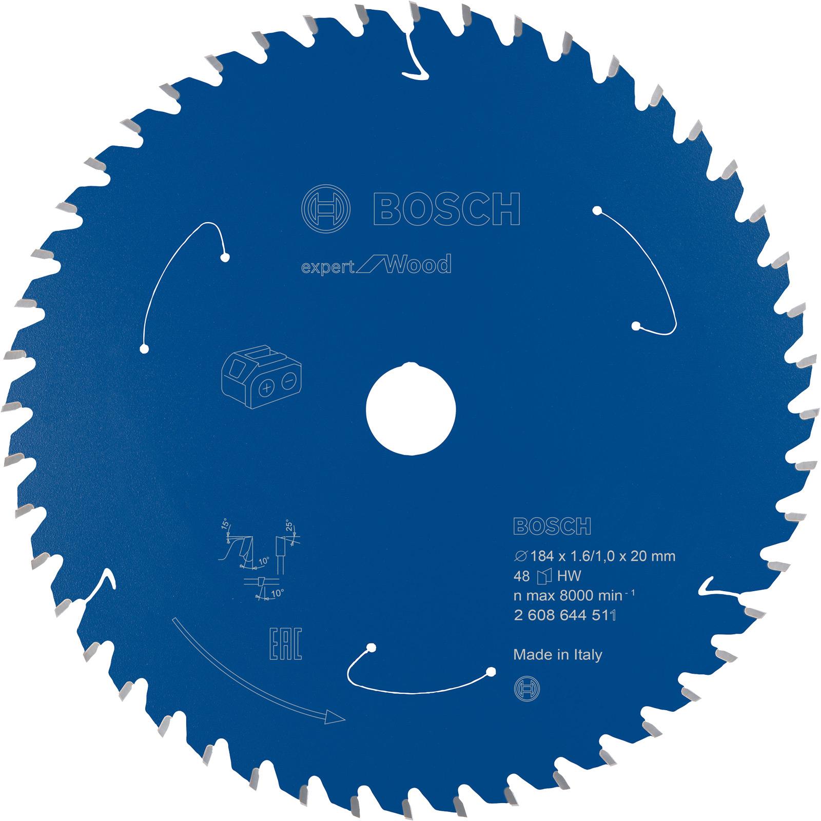 Bosch Professional Zubehör, Sägeblatt, Akku-Kreissägeblatt Expert for Wood, 184 x 1,6/1 x 20, 48 Zähne