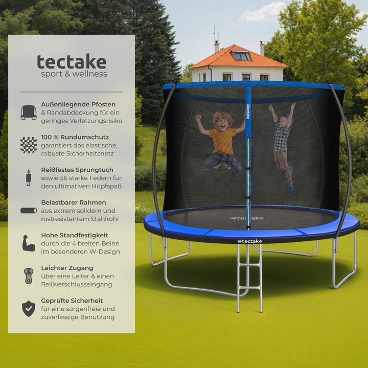 Actual product image tectake Trampoline Jumpy - tear resistant mat, safety net, padded edges, entry ladder (305 cm)
