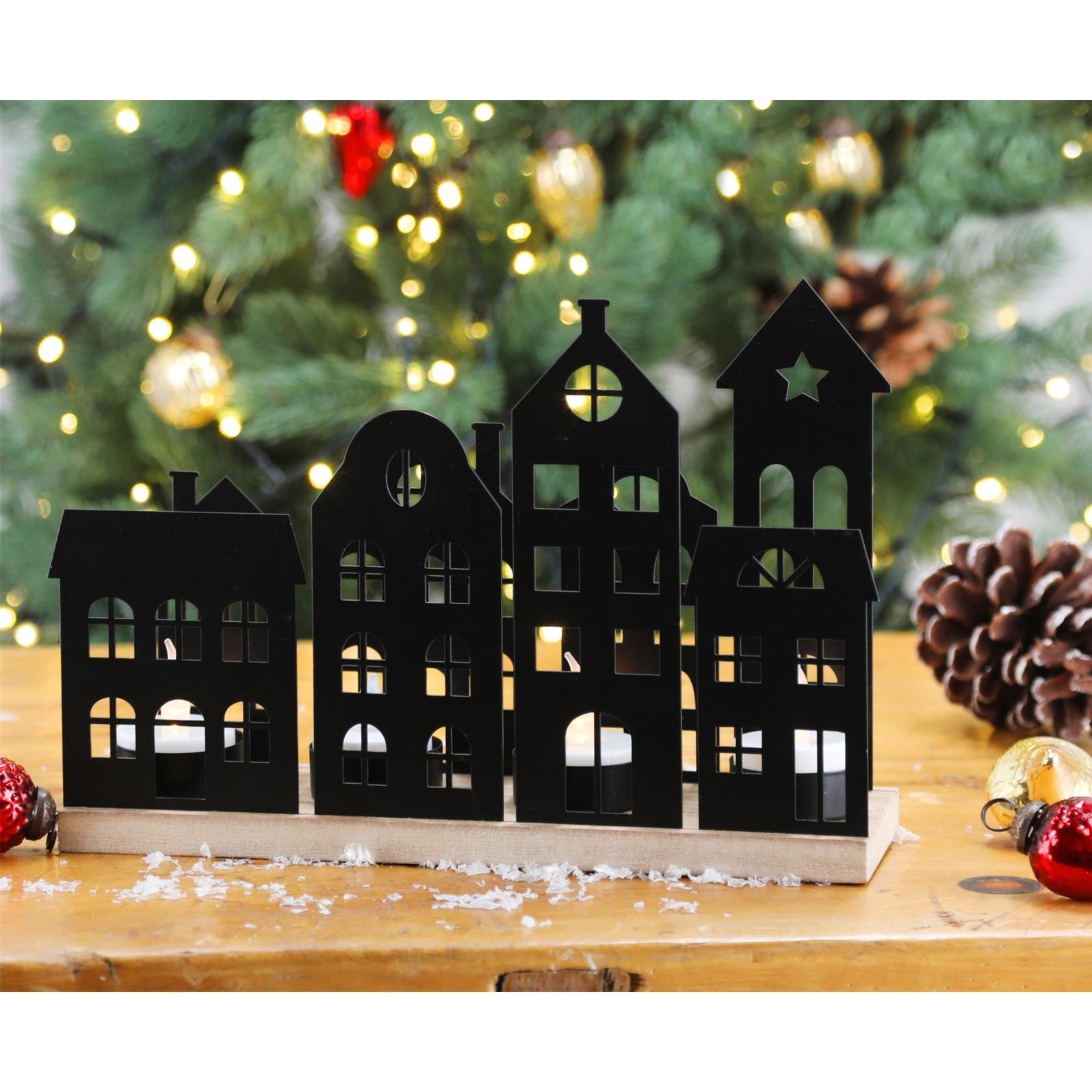 Thumbnail - HTI-Living, Kerzenständer, Kerzenhalter Schwarz Adventsdorf (B, H)