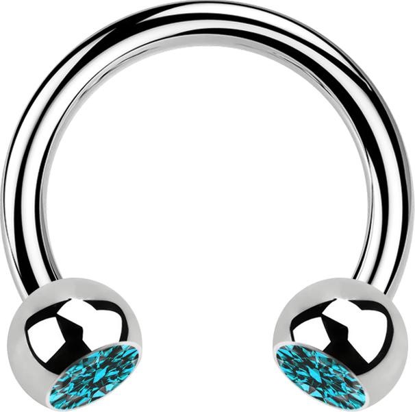 Actual product image Star Piercing Micro Circular Barbell silver with two crystal balls aqua (without brass, Surgical steel 316L)