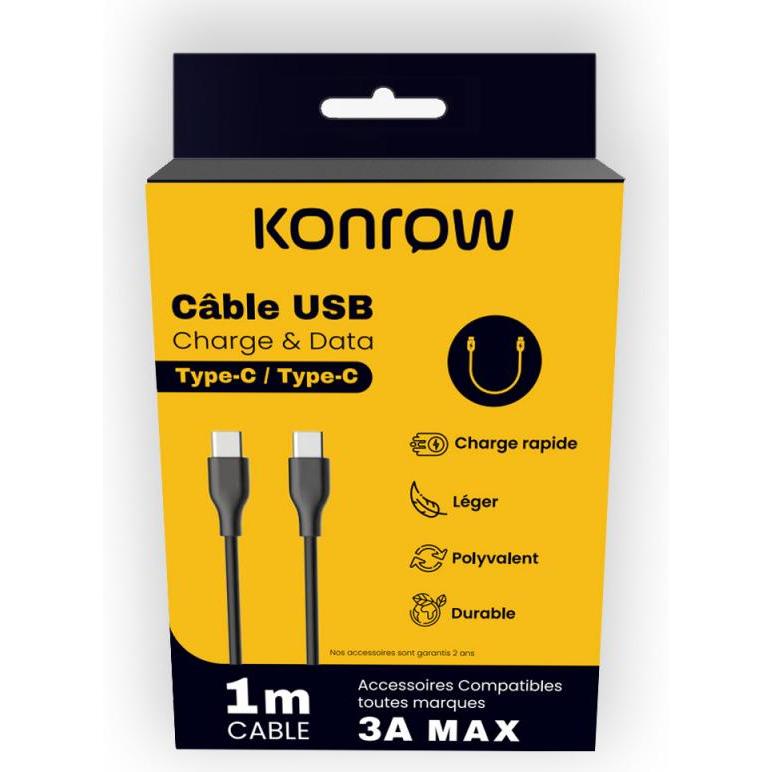 Thumbnail - Konrow KCCTCPB1 - USB-Kabel Typ C auf Typ C (1m, Schwarz) - Originalverpackung (1 m), USB Kabel
