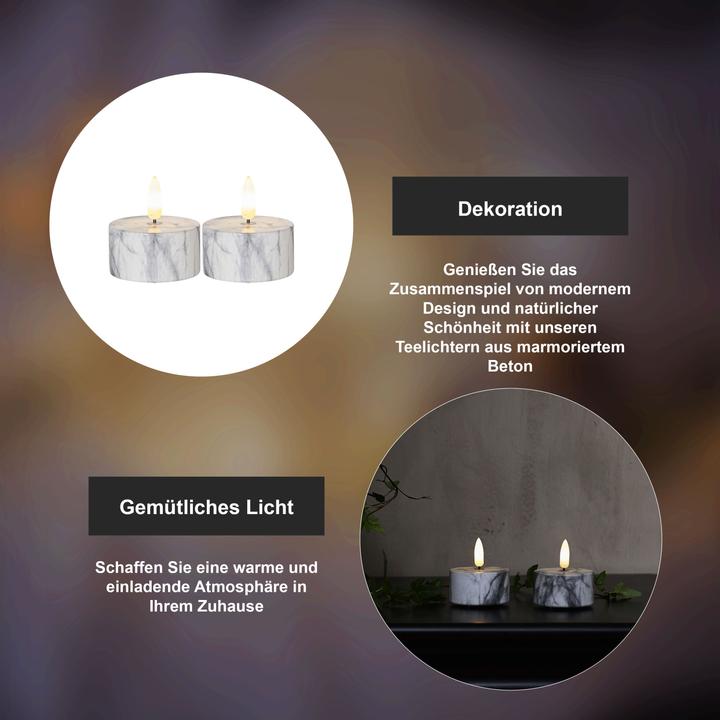 Produktbild Star Trading LED-Teelichter Flame Marble, 2 Stk. 5.5 cm x 6 cm, Grau (2 x)