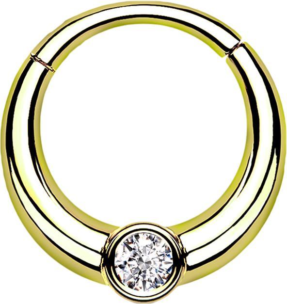 Star Piercing Micro Segmentring klappbar vergoldet unten dicker mit Kristall (Chirurgenstahl 316L, ohne Messing)
