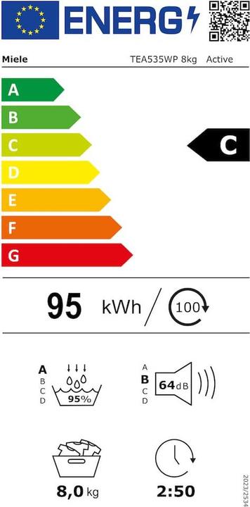 Energie-Label Miele TEA535WP (8 kg, Links)